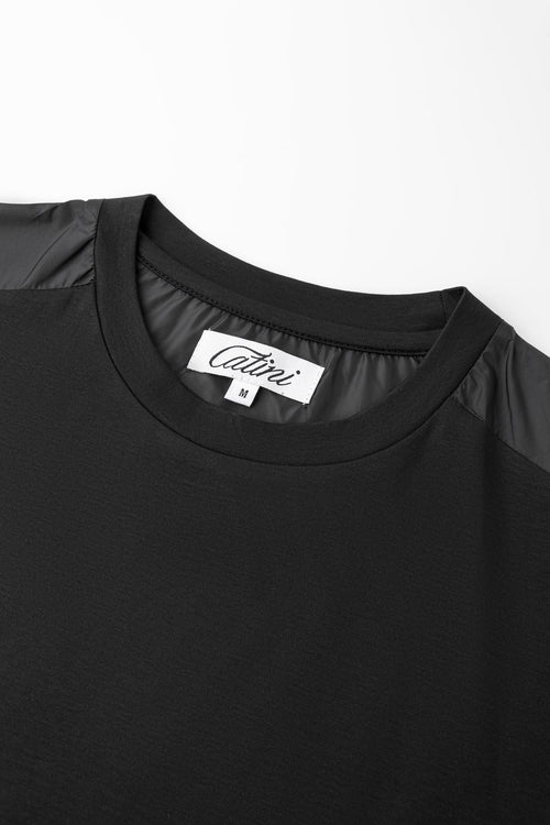 Catini Firenze Luxury Mercerised Cotton Shoulder Panel T-Shirt Black