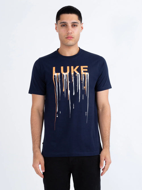 Luke 1977 BOSSA PRINTED PURE COTTON T-SHIRT DK NAVY