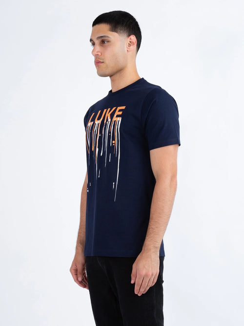 Luke 1977 BOSSA PRINTED PURE COTTON T-SHIRT DK NAVY